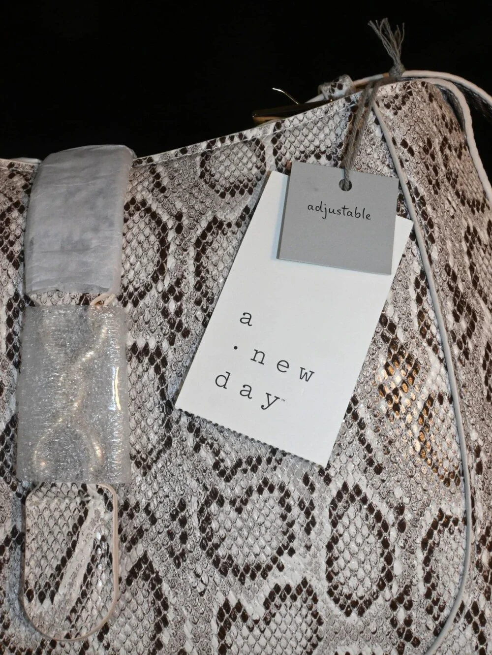 NWT A New Day Faux-Leather Snake-Print Baguette Shoulder Bag GrayBlack Monochrom